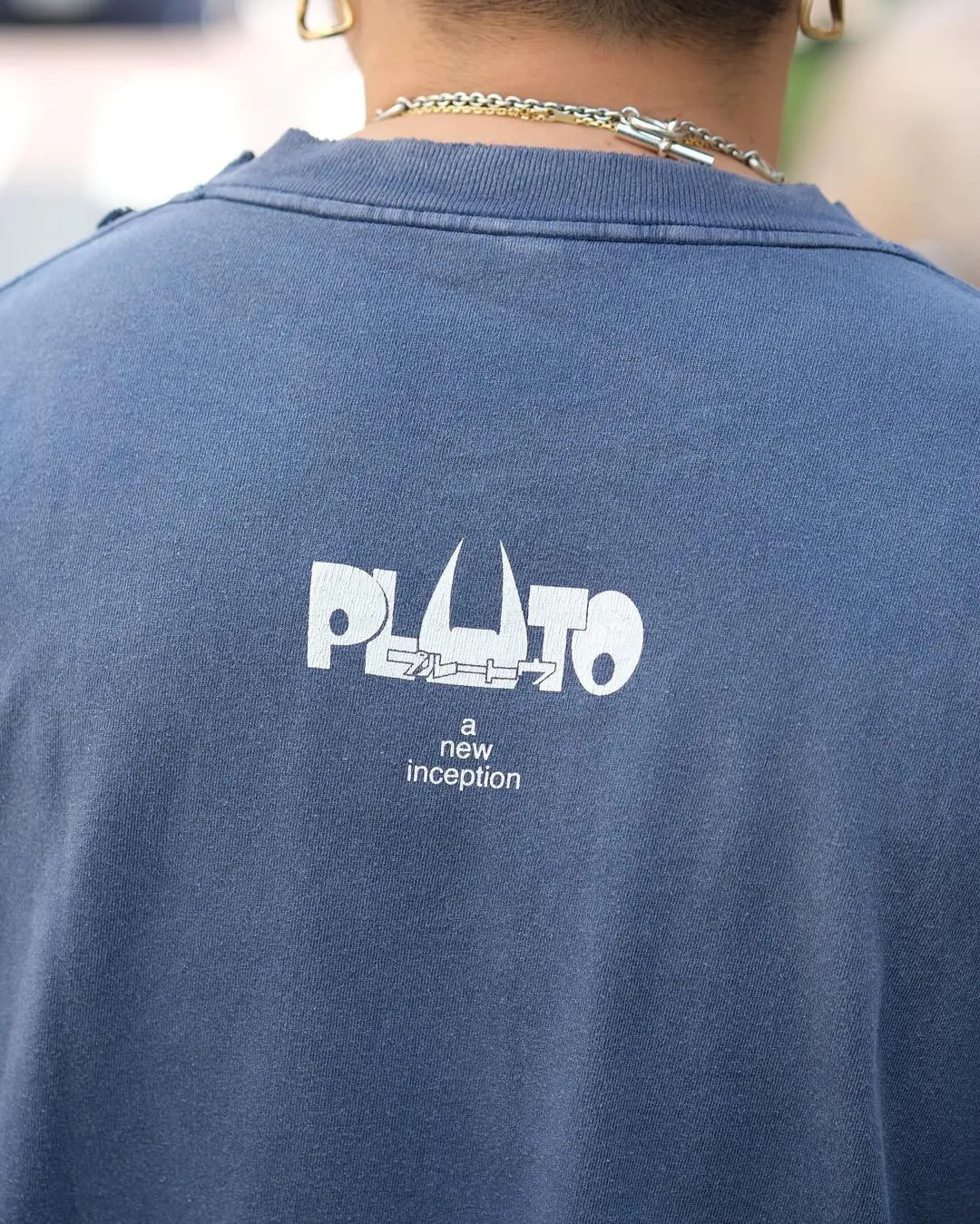 PLUTO x SAINT Mxxxxxx PLUTO SS TEE/Pluto co-branded retro tee Pluto distressed hole short sleeves Washed blue S-XL The washing and destruction process have reached the highest peak in the brand's history The real thing is quite acceptable This tee is derived from Osamu Tezuka's landmark masterpiece Customized original consistent main mark/wash mark Original consistent cylindrical OE yarn fabric